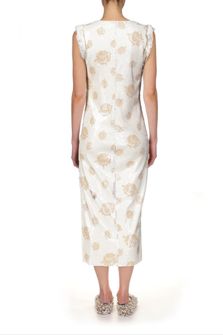 Floral Paillette Sheath with Rolled Armhole - Marina Moscone