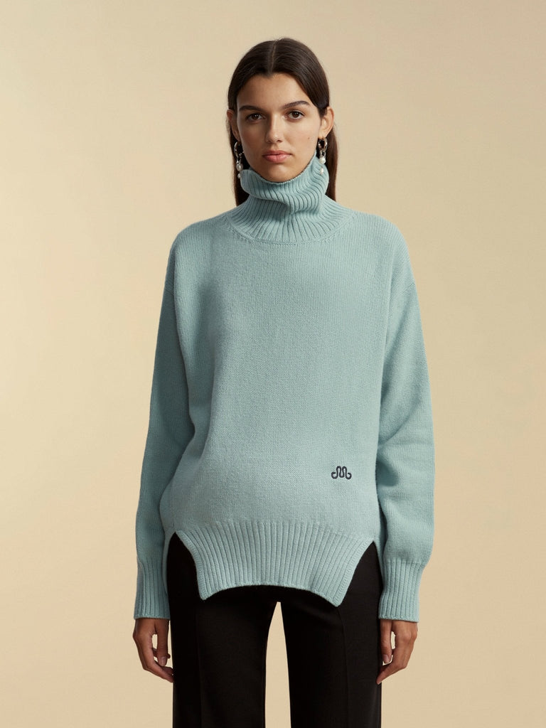 Funnel Neck Cashmere Wool Pullover