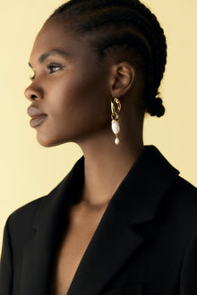 Gold Interlocking Hoops wtih Pearl Pendants - Marina Moscone