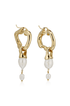 Gold Interlocking Hoops wtih Pearl Pendants - Marina Moscone