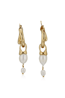 Gold Interlocking Hoops wtih Pearl Pendants - Marina Moscone