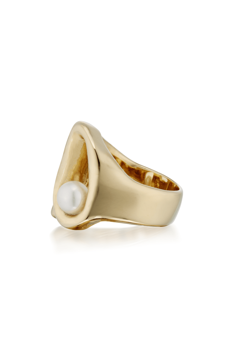 Gold Signet Ring with Pearl - Marina Moscone