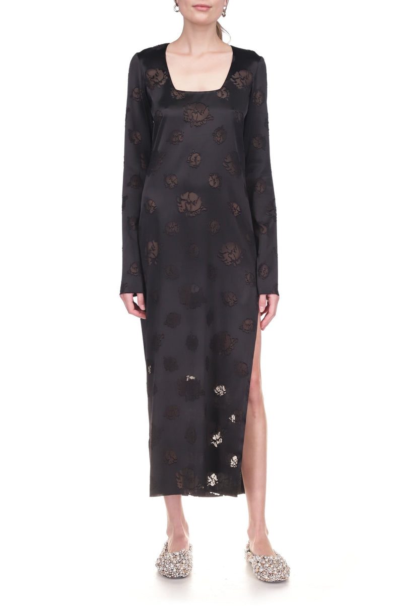 Long Sleeve Floral Devoré Sheath - Marina Moscone