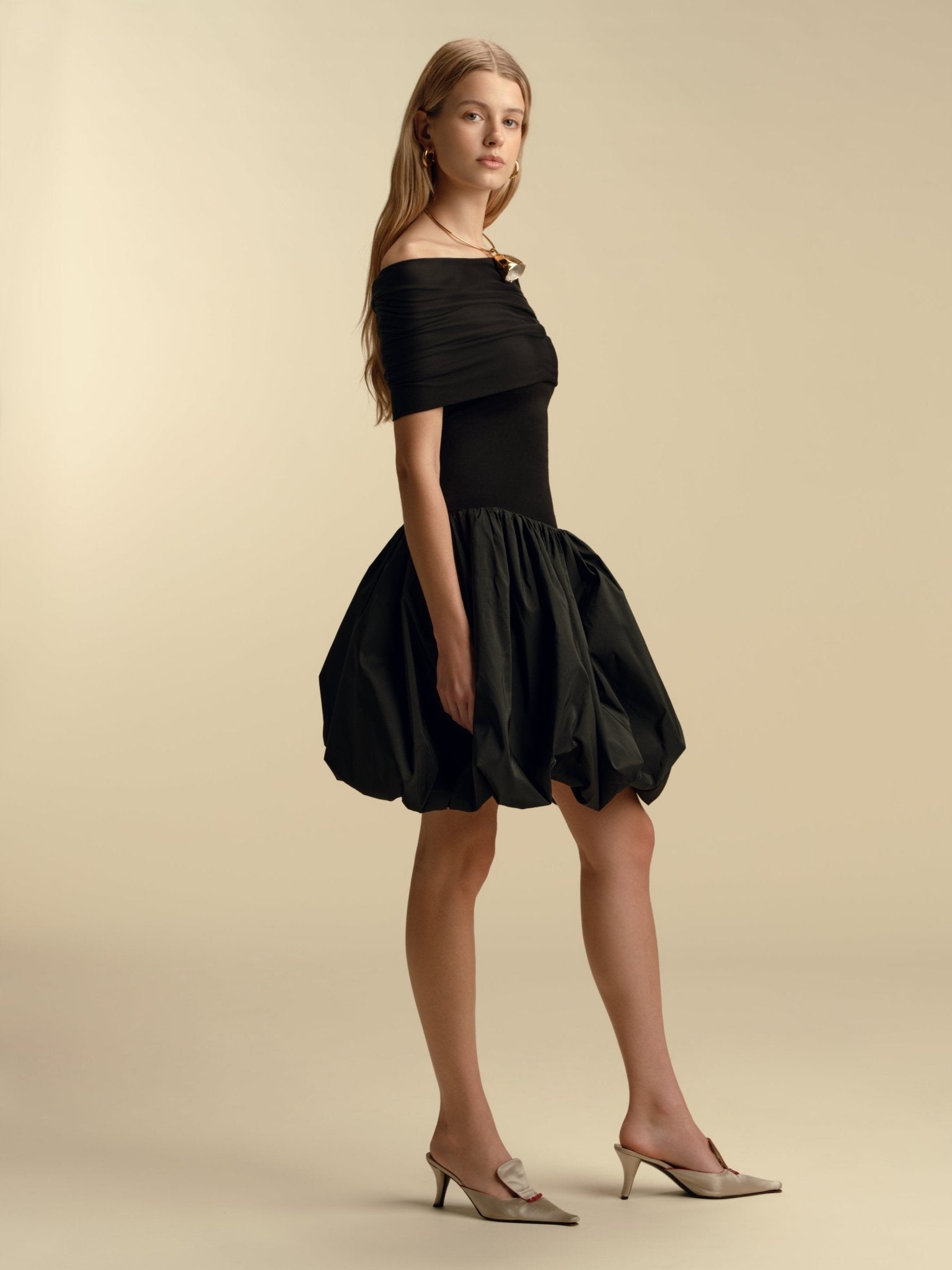 black bubble dress Off-Shoulder Jersey Bubble Dress