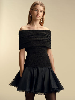 Off - Shoulder Lurex Jersey Bubble Dress - Marina Moscone