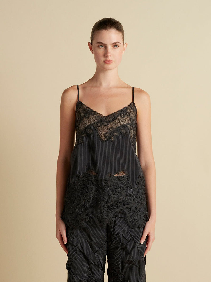 Pinstripe Camisole with Lace Inlay - Marina Moscone