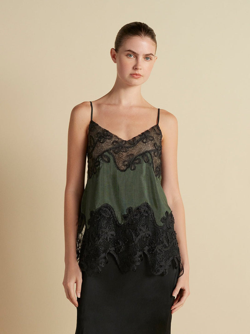 Pinstripe Camisole with Lace Inlay - Marina Moscone
