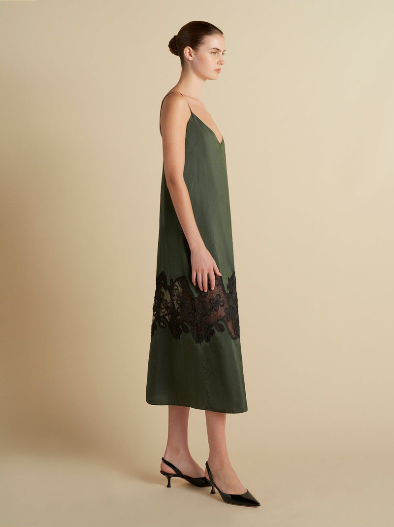 Pinstripe Slipdress with Lace Inlay - Marina Moscone