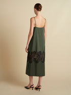 Pinstripe Slipdress with Lace Inlay - Marina Moscone