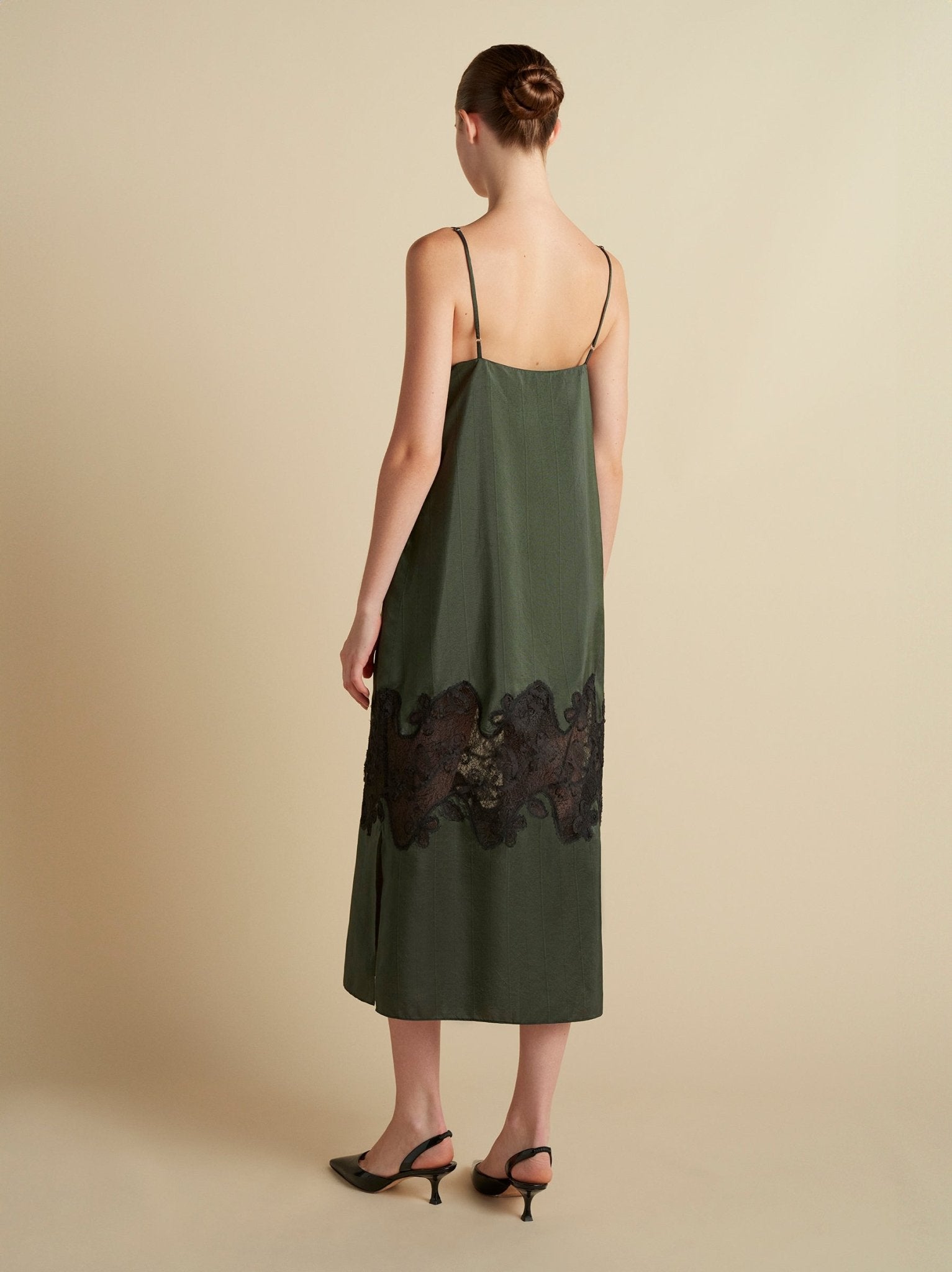 Pinstripe Slipdress with Lace Inlay - Marina Moscone