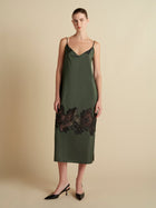 Pinstripe Slipdress with Lace Inlay - Marina Moscone