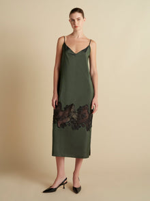Pinstripe Slipdress with Lace Inlay - Marina Moscone