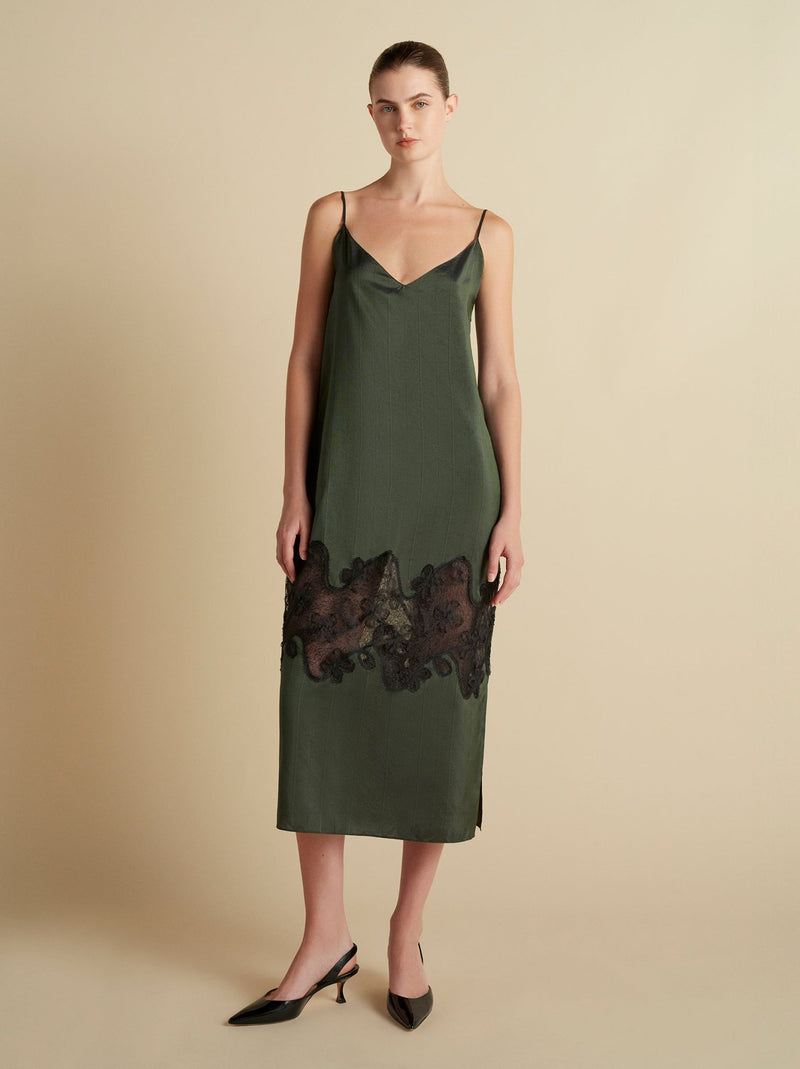 Pinstripe Slipdress with Lace Inlay - Marina Moscone