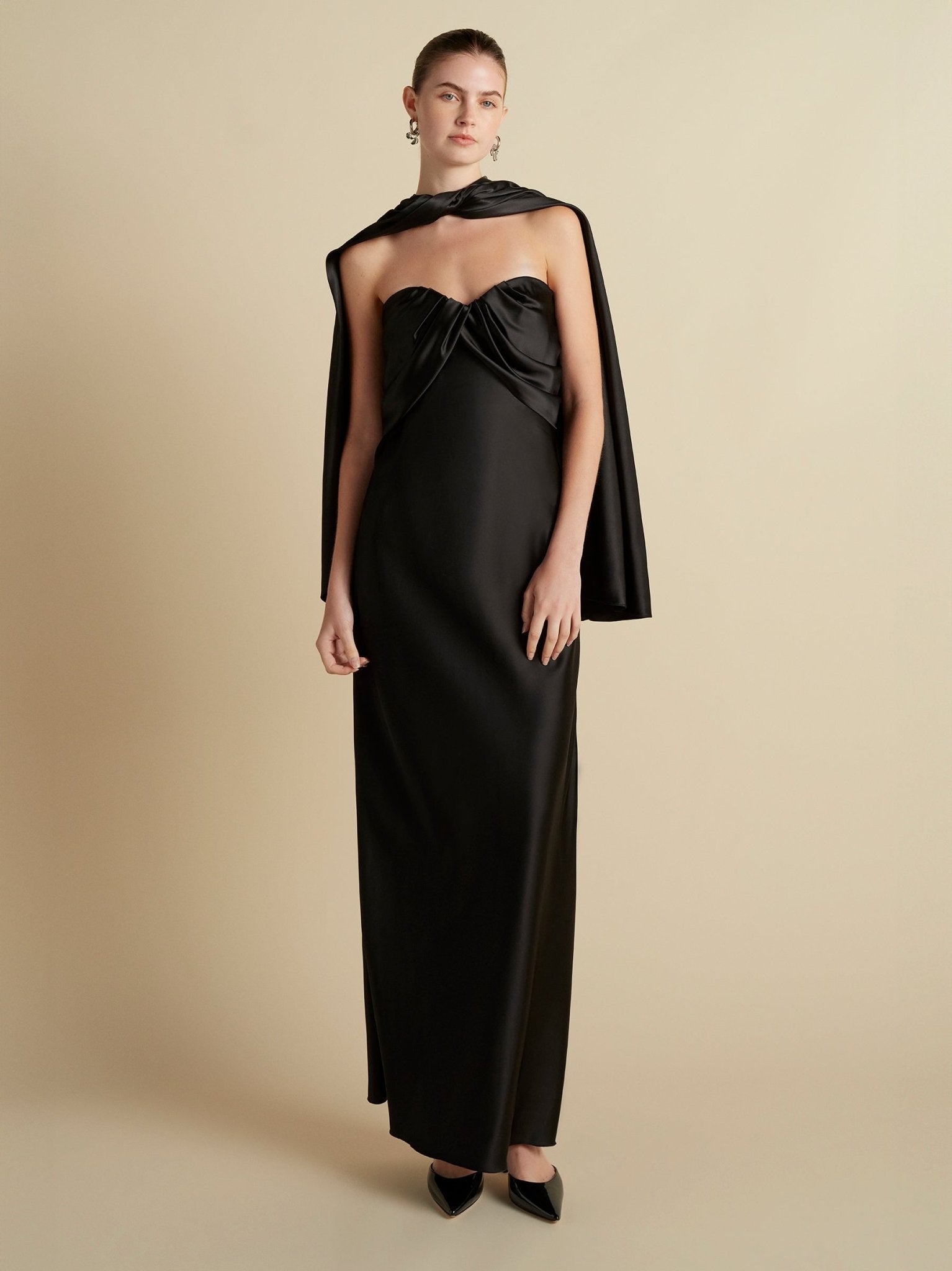 Satin Draped Bustier Dress - Marina Moscone