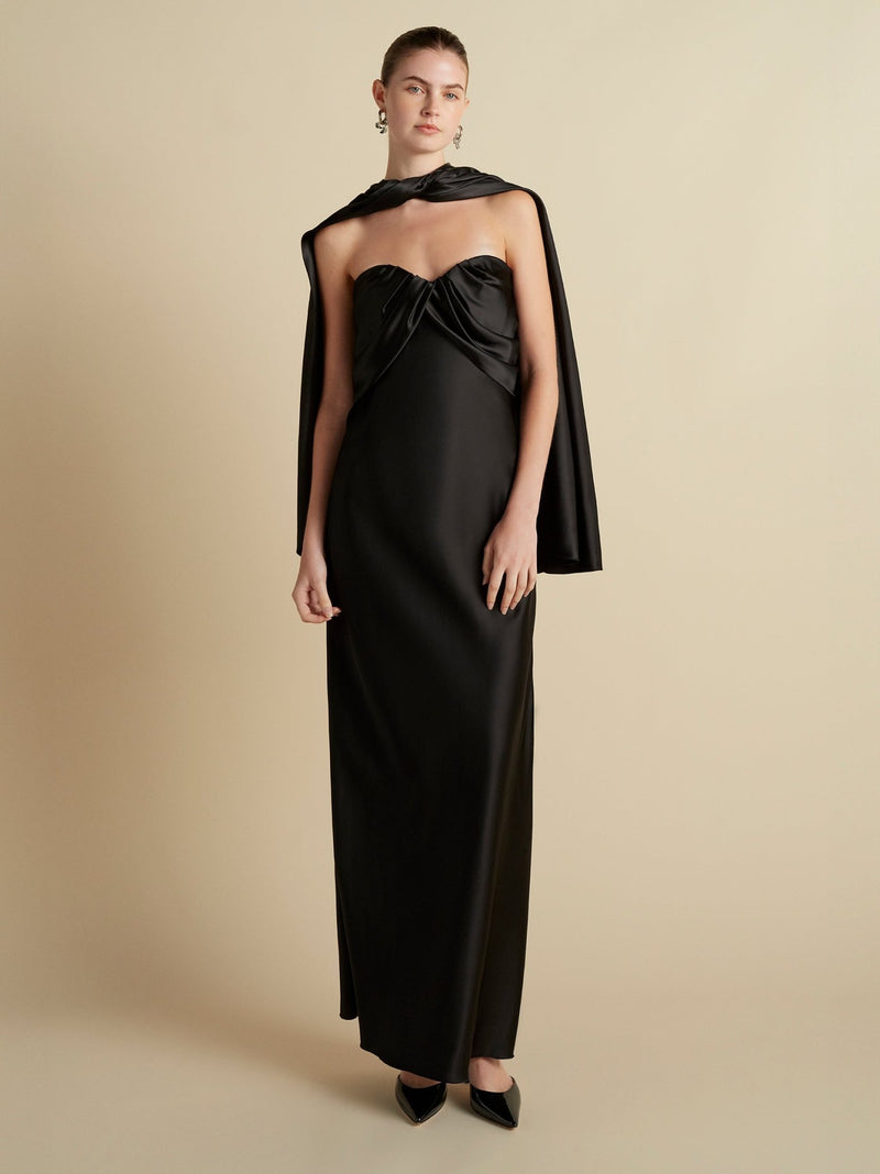 Satin Draped Bustier Dress - Marina Moscone