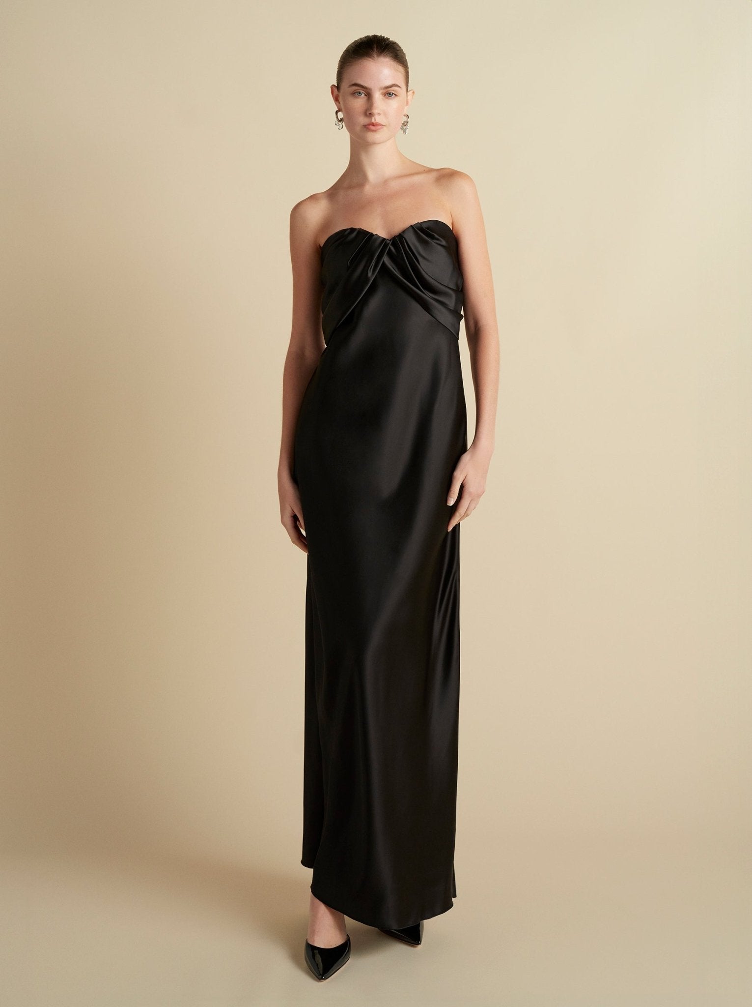 Satin Draped Bustier Dress - Marina Moscone