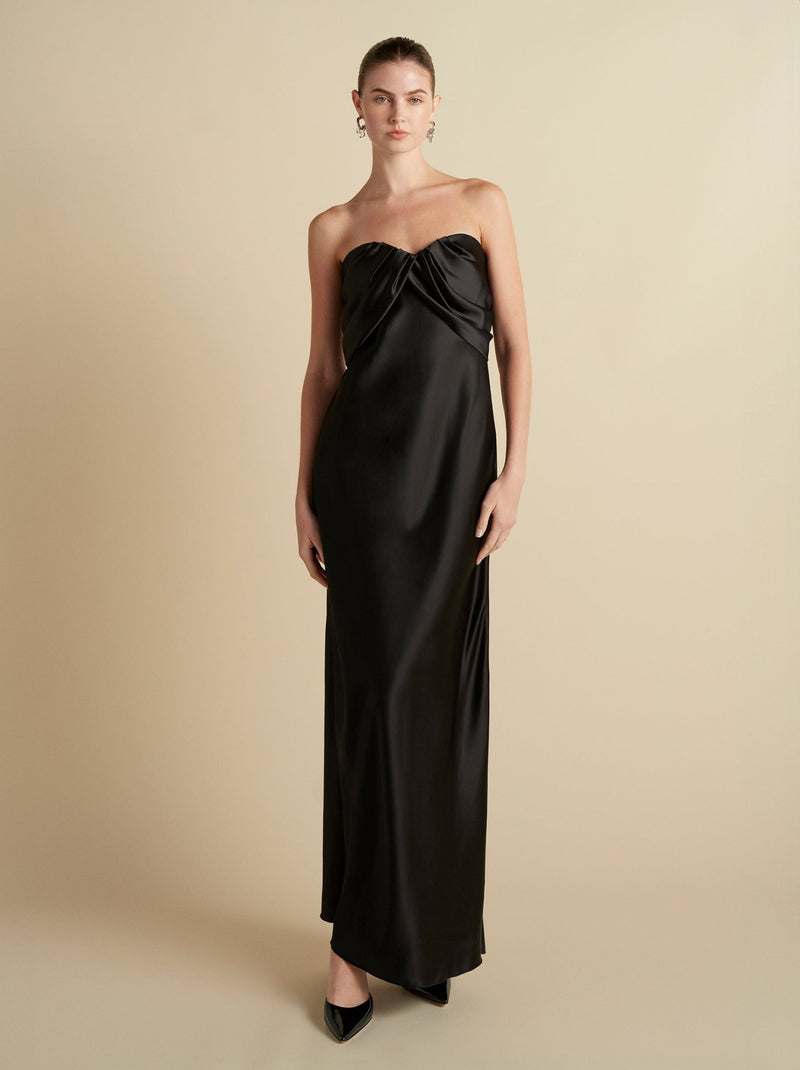 Satin Draped Bustier Dress - Marina Moscone