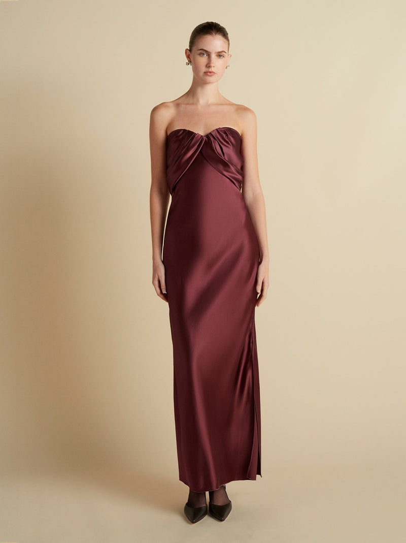 Satin Draped Bustier Dress - Marina Moscone
