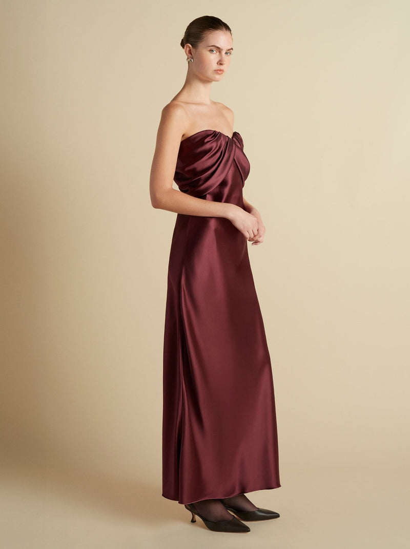 Satin Draped Bustier Dress - Marina Moscone