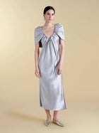 Satin Sheath with Draped Neckline - Marina Moscone