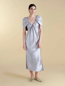 Satin Sheath with Draped Neckline - Marina Moscone