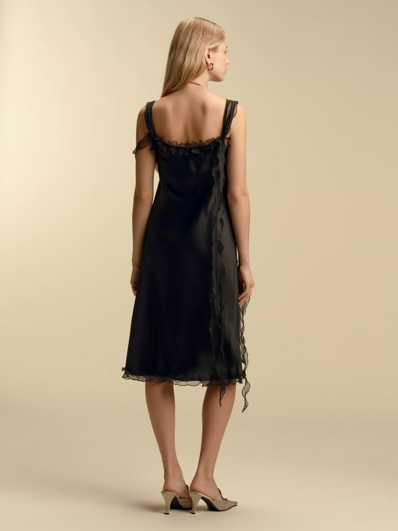 Satin Slipdress with Ruffle Trim - Marina Moscone