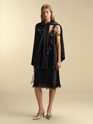 Satin Slipdress with Ruffle Trim - Marina Moscone