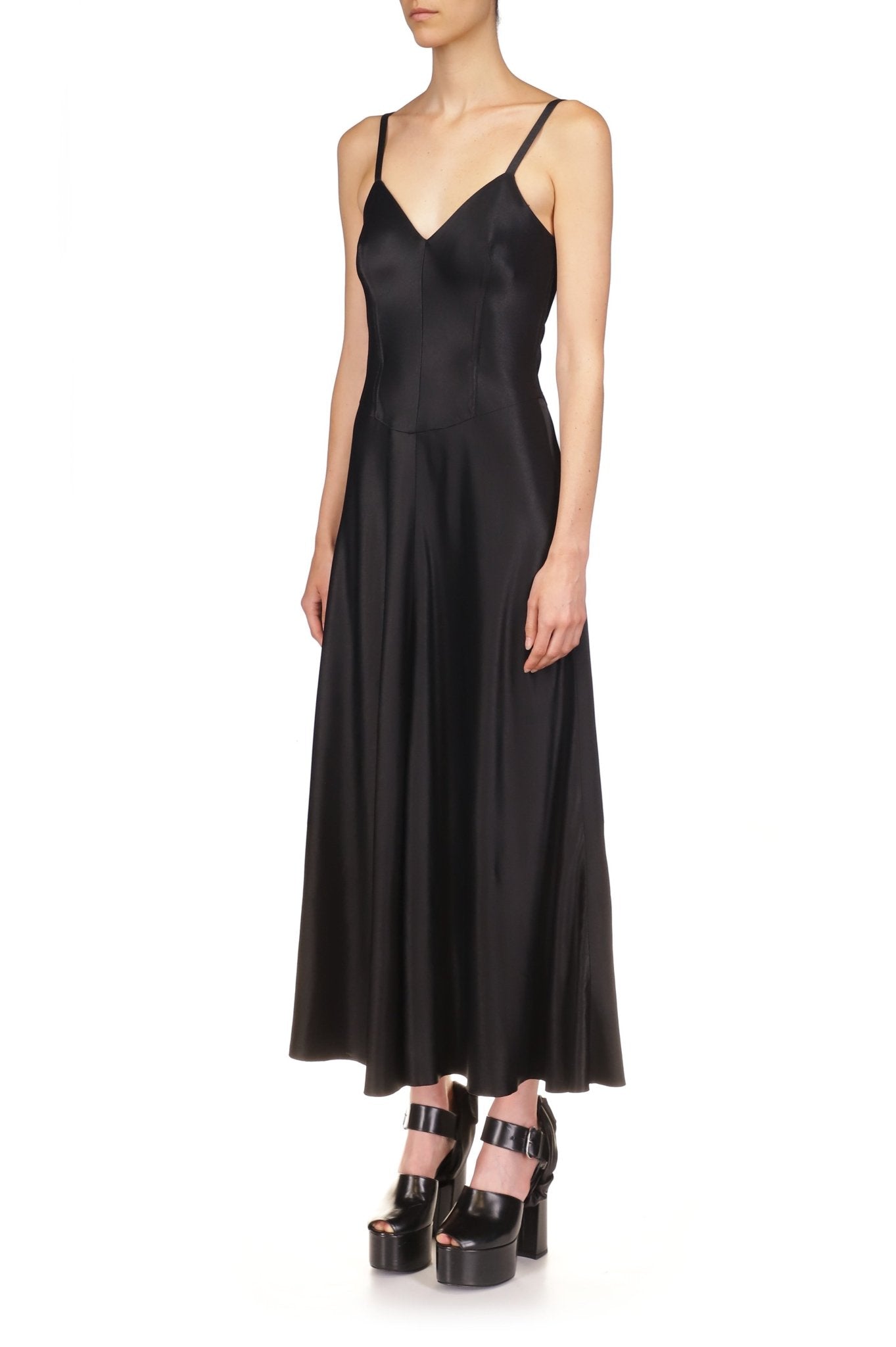 Satin Swing Dress with Draped Skirt | Marina Moscone