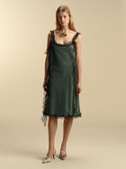 Satin Twill Slipdress with Ruffle Trim - Marina Moscone