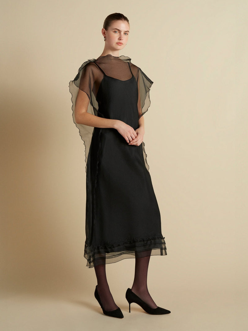 Silk Organza Sack Dress with Scalloped Edge - Marina Moscone