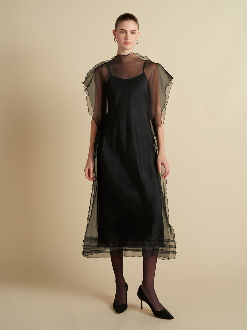 Silk Organza Sack Dress with Scalloped Edge - Marina Moscone