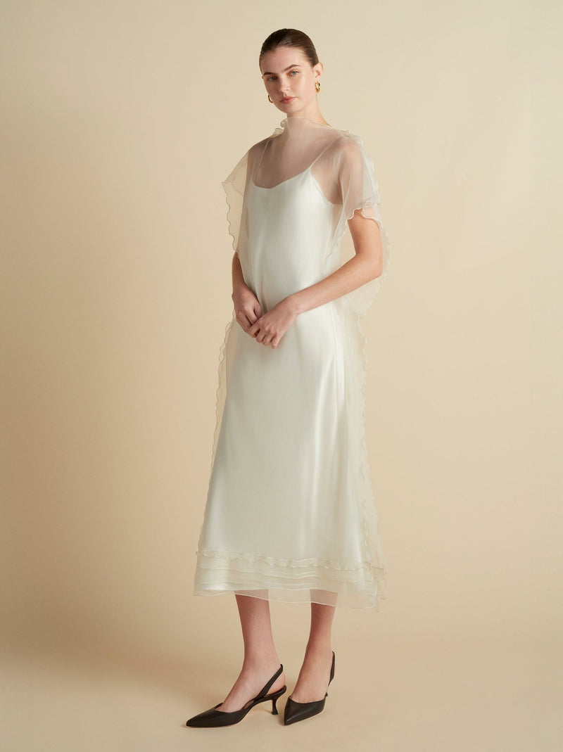 Silk Organza Sack Dress with Scalloped Edge - Marina Moscone