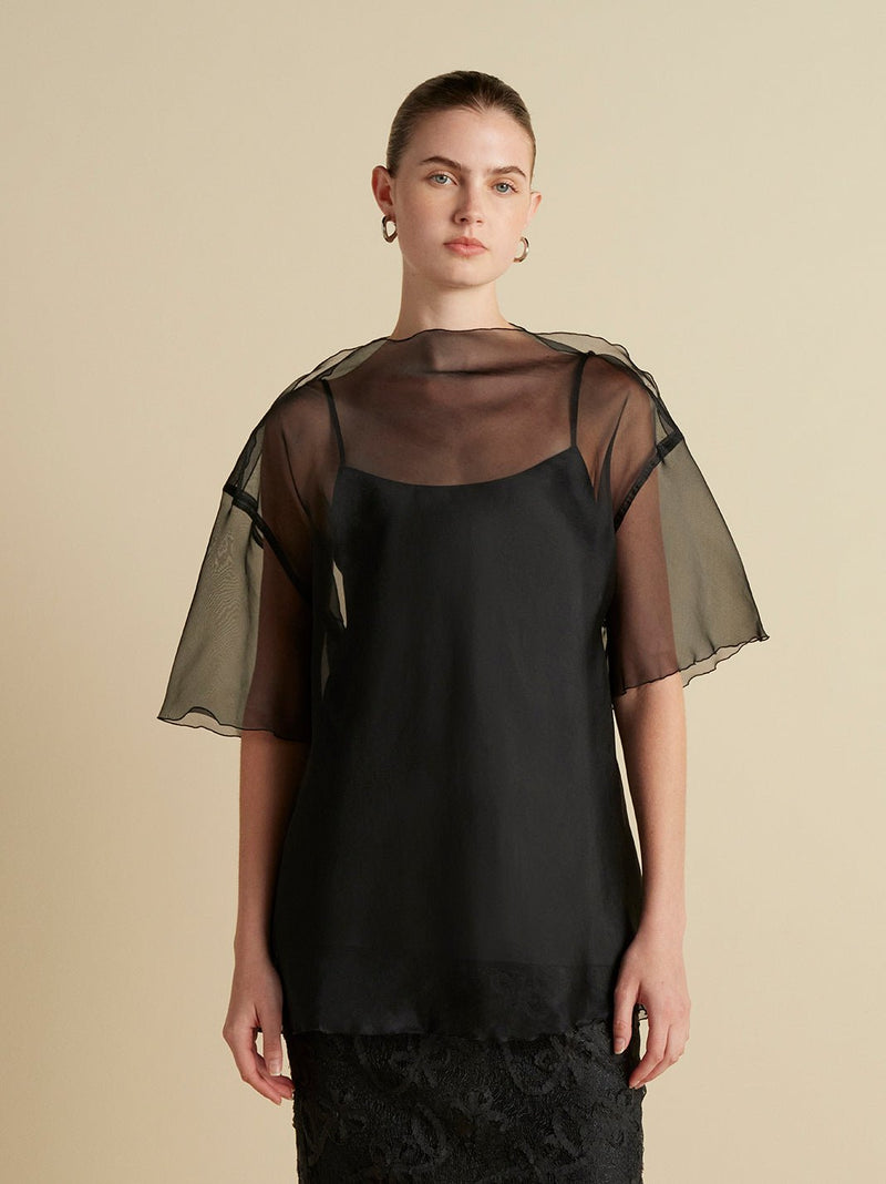 Silk Organza T-Shirt with Scalloped Edge - Marina Moscone
