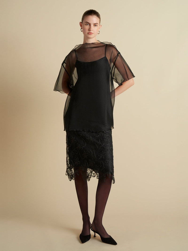 Silk Organza T-Shirt with Scalloped Edge - Marina Moscone