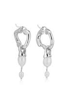 Silver Interlocking Hoops with Pearl Pendants - Marina Moscone