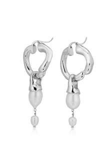 Silver Interlocking Hoops with Pearl Pendants - Marina Moscone