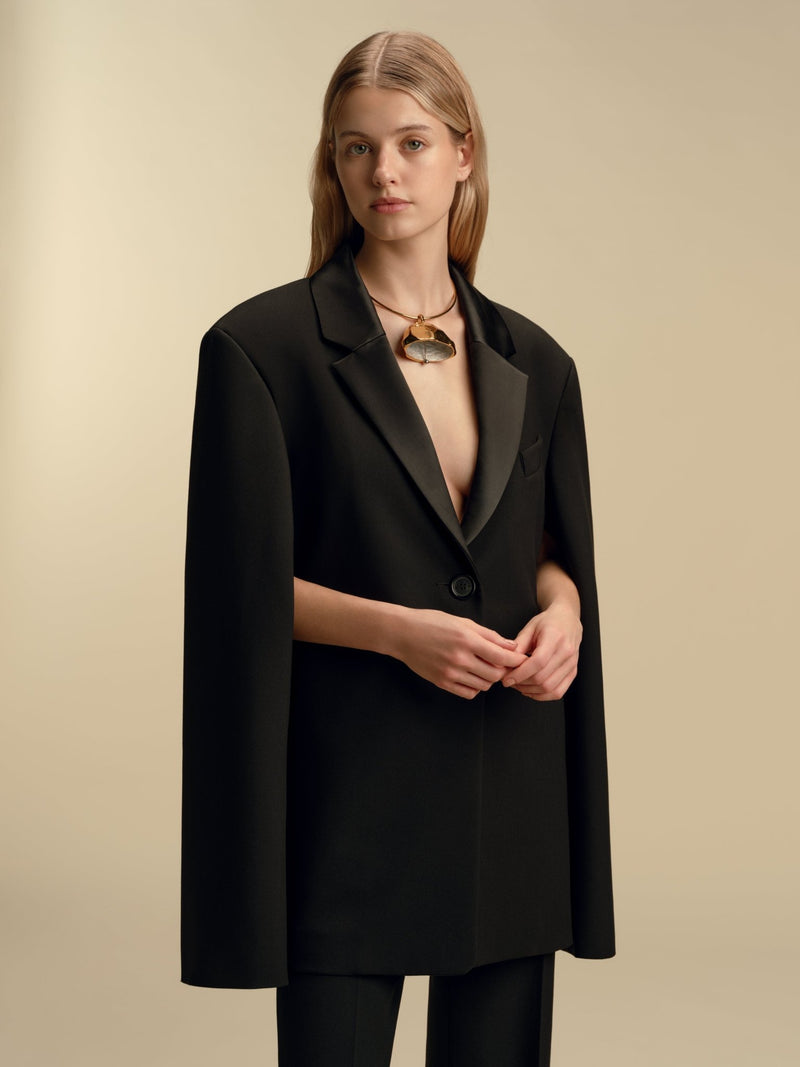 Tailored Boyfriend Blazer with Cape Sleeve - Marina Moscone