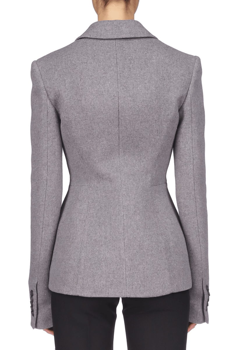 Wool Melangé Waisted Basque Blazer - Marina Moscone