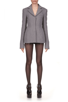 Wool Melangé Waisted Basque Blazer - Marina Moscone